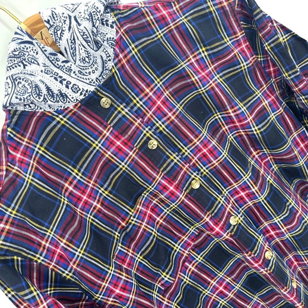 Emotionally Unavailable Hooded Flannel Shirt Plaid Paisley‎ Red Blue Mens Large